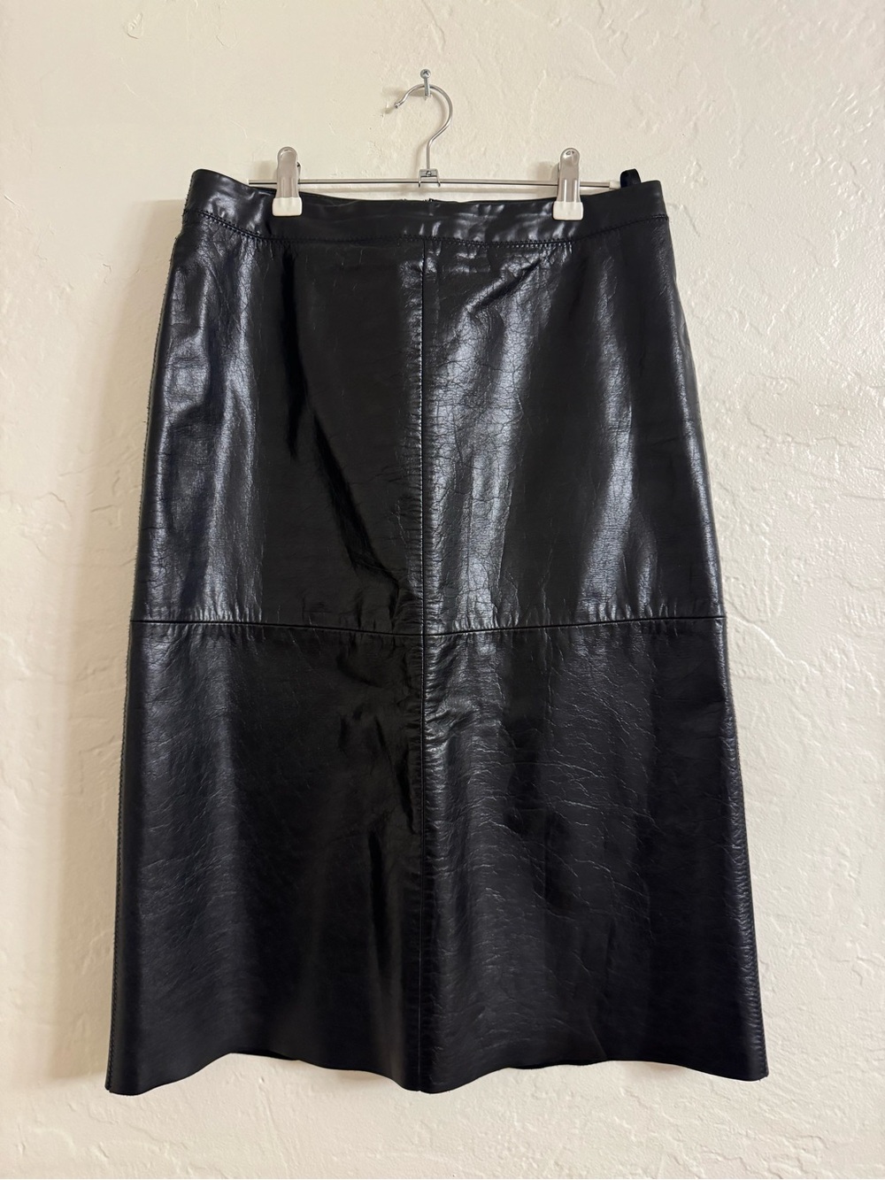 Vintage GAP Black Genuine Leather Midi Skirt Size 6 Glossy A-Line